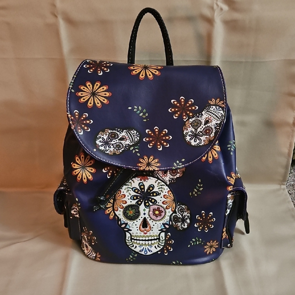 Floral Skull Print Backpack/purse - Purple and Multicolor